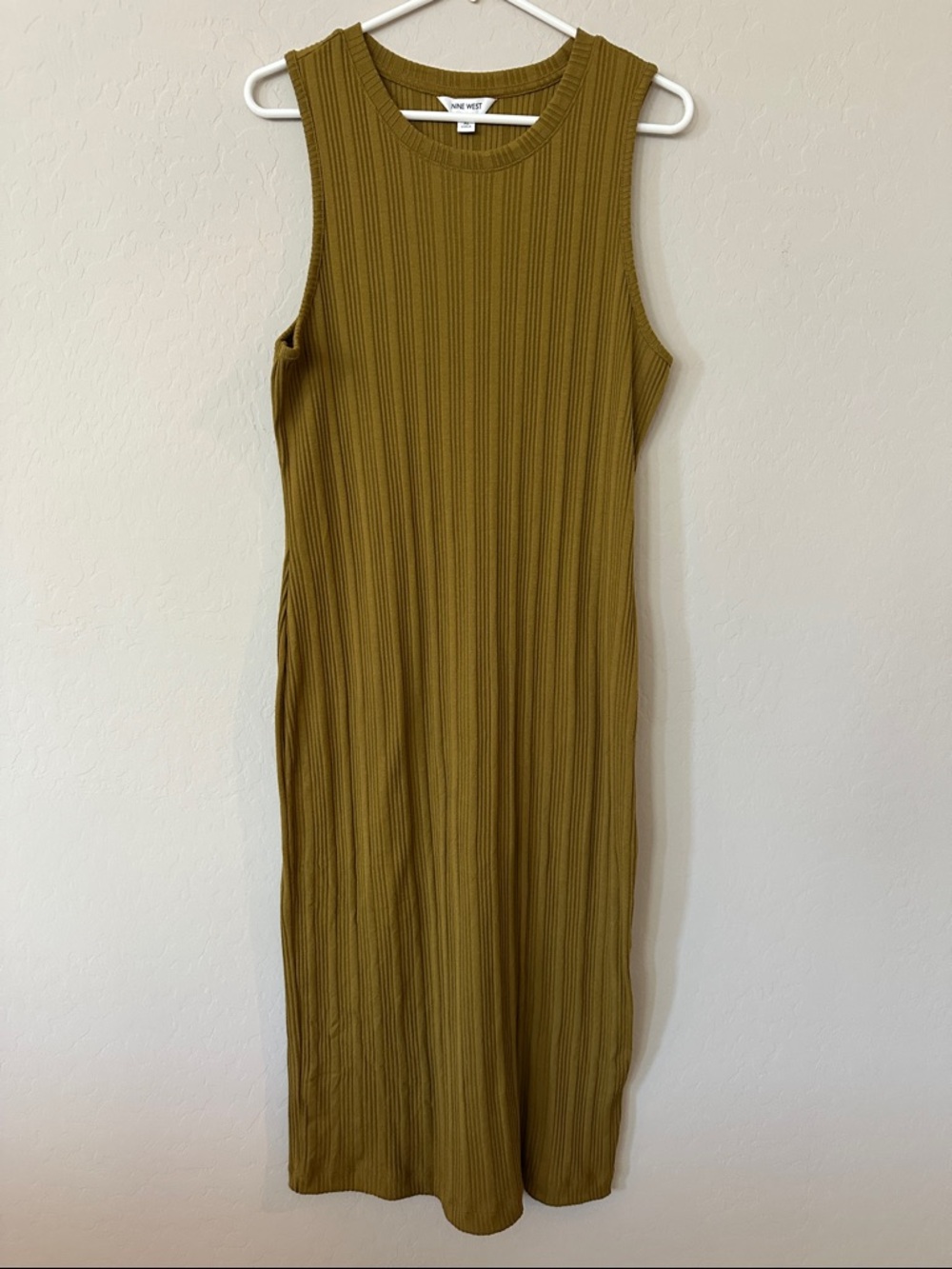 Nine West Olive Ribbed Sleeveless Midi Dress size XL